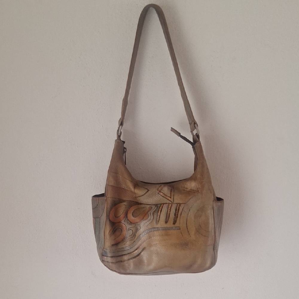 Anuschka Artistic Tan and Brown Shoulder Bag